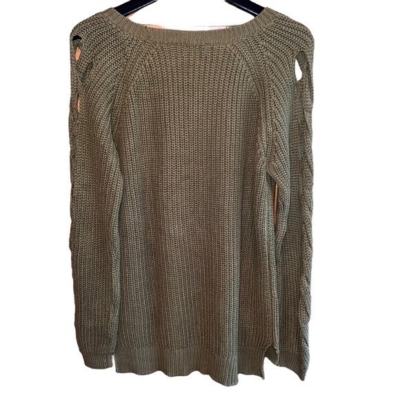 Lucky Brand Chunky Knit Sweater Cut Outs Olive Size M‎ - Picture 3 of 9